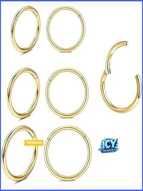 18k Real Gold Plating Surgical Steel Hinged Hoop Earrings for Cartilage Helix